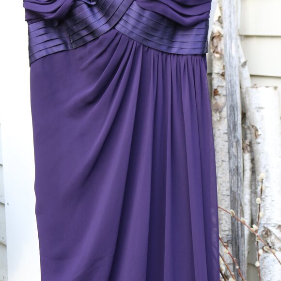 ABS Blueberry Purple Silk and Chiffon Side Drape Strapless Prom Bridal Dress 6 - Picture 3 of 8